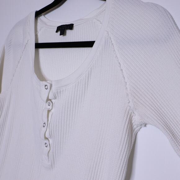 THE RANGE Boyfriend Henley Top White Waffle Knit Long Sleeves Casual Women's S - Picture 5 of 14